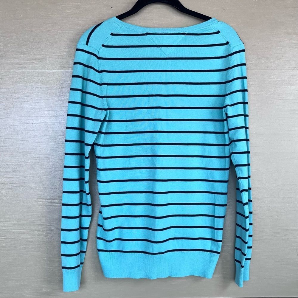 Tommy Hilfiger Stripped Sweater Pima Cotton Blend V-Neck Preppy Medium - Picture 5 of 7